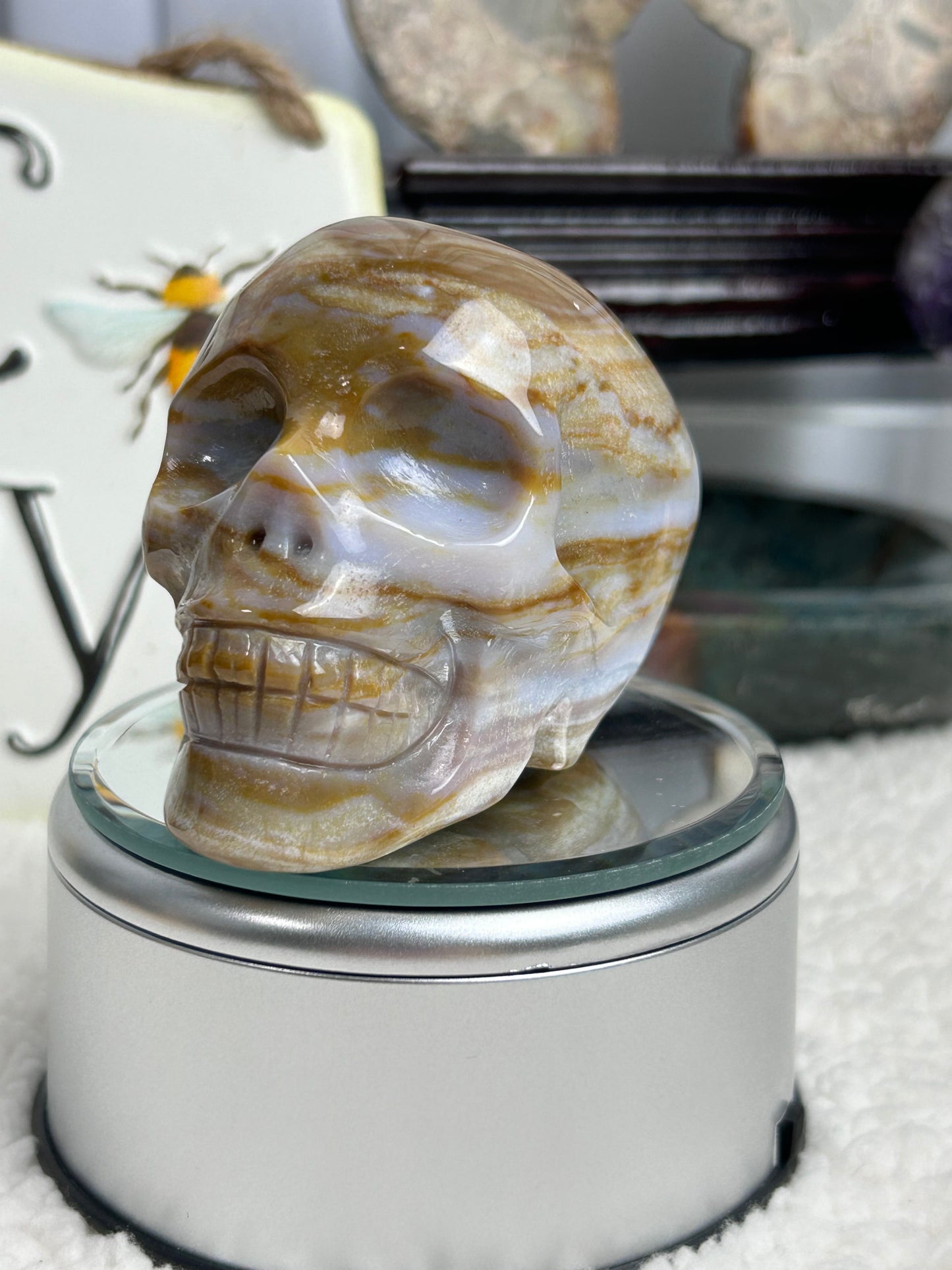 Yellow Moss Agate Skull