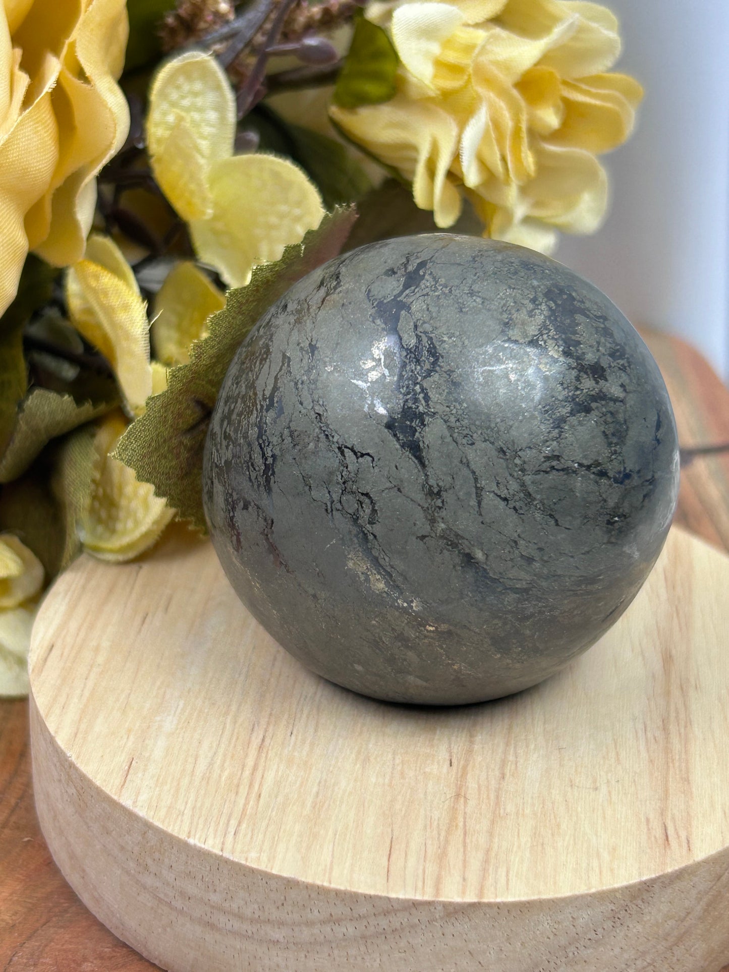 Pharaoh Stone Pyrite in Basalt Sphere