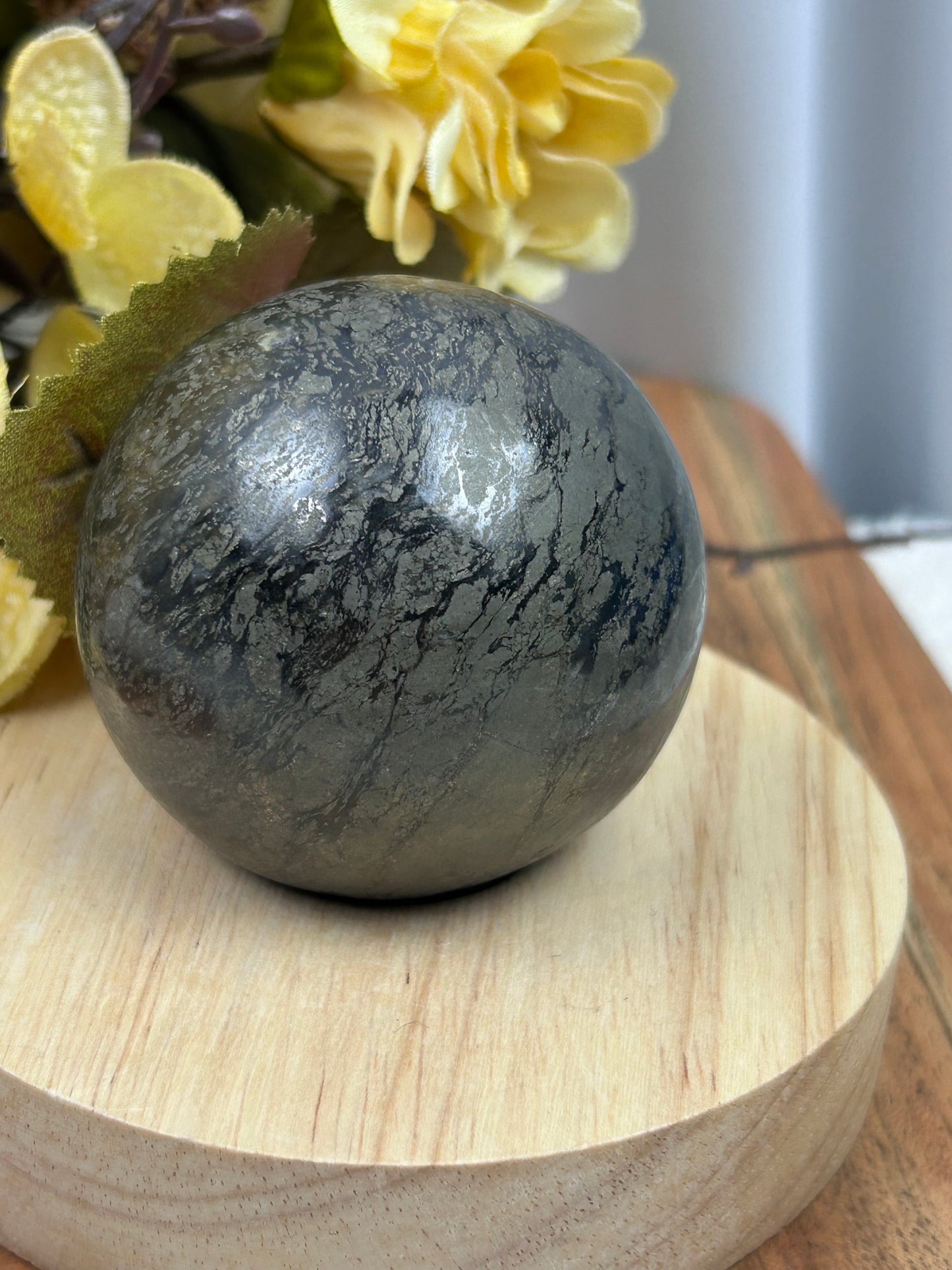 Pharaoh Stone Pyrite in Basalt Sphere