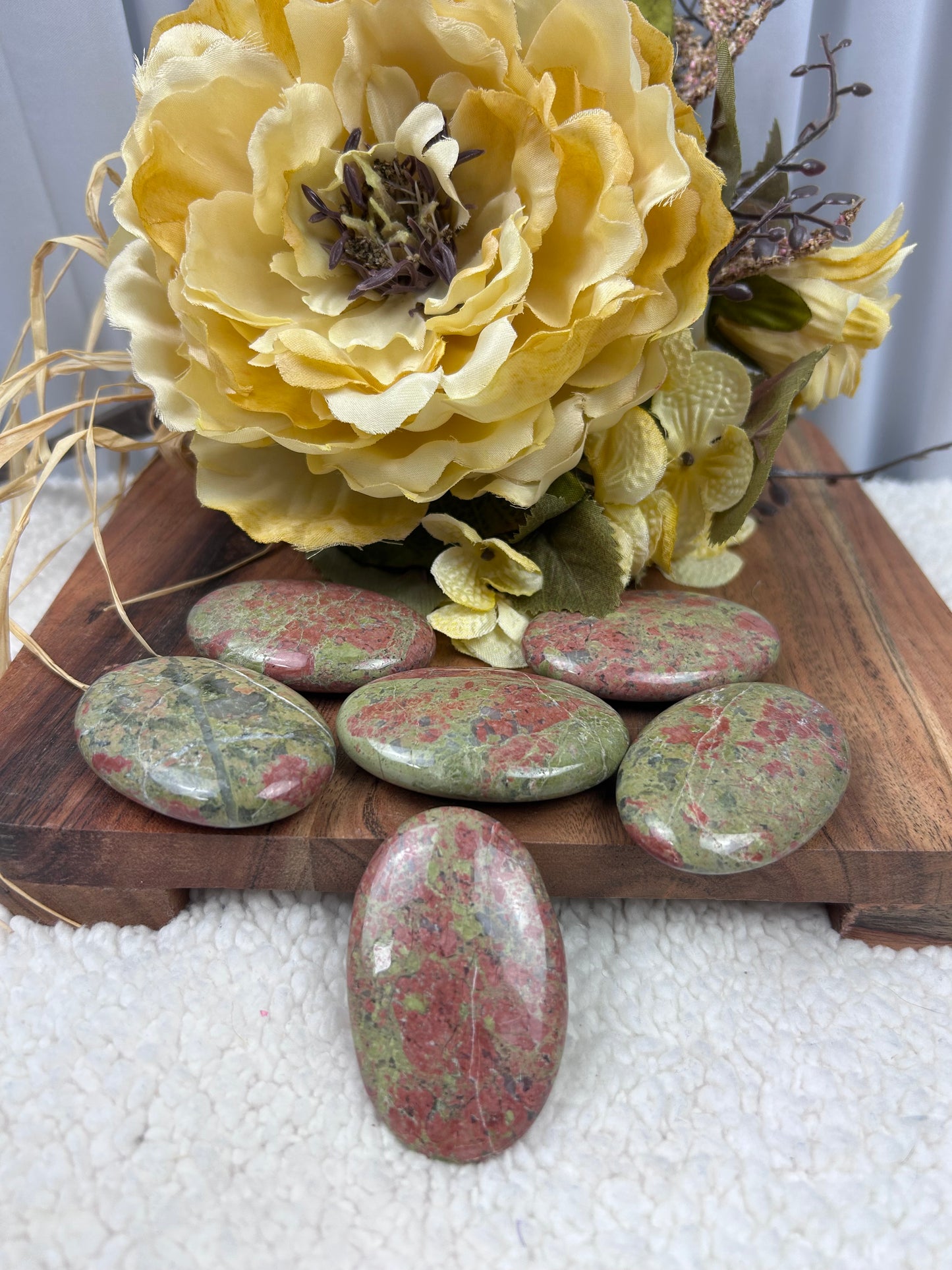 One (1) Unakite Palm Stone - Intuitively Chosen