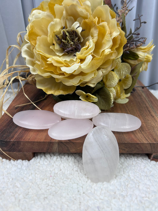 One (1) Pink Calcite Palm Stone - Intuitively Chosen