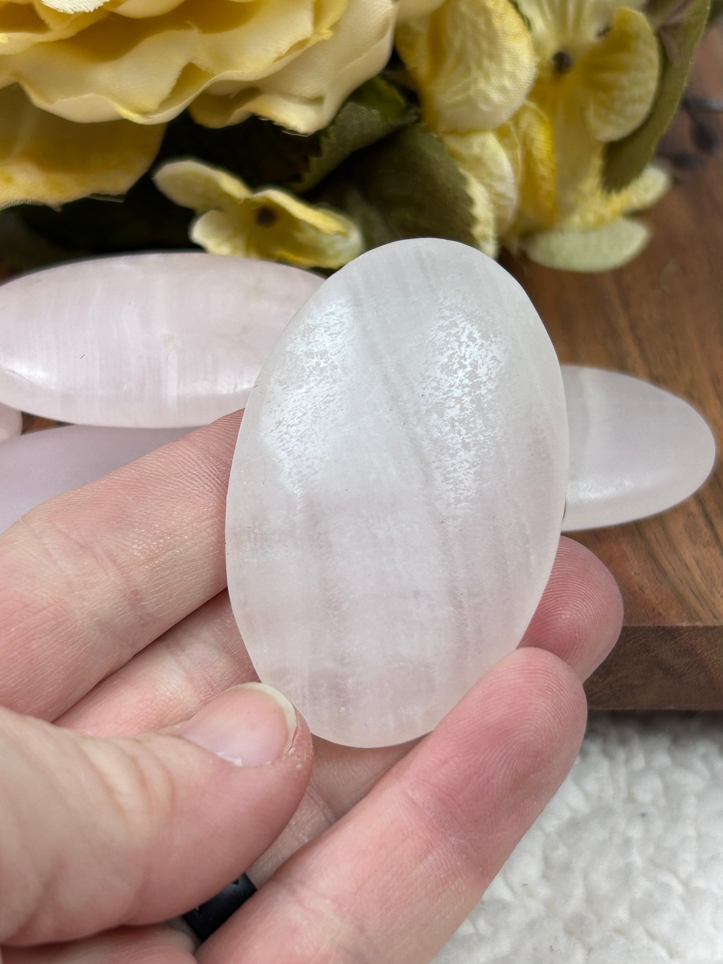 One (1) Pink Calcite Palm Stone - Intuitively Chosen