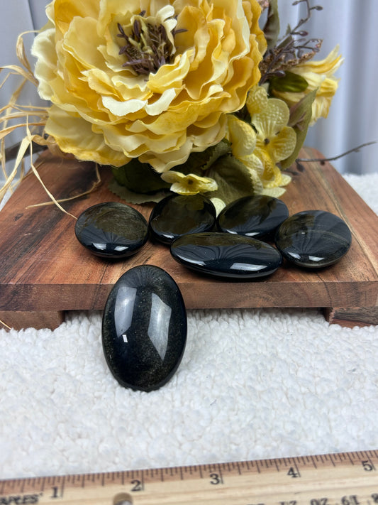 One (1) Gold Sheen Obsidian Palm Stone - Intuitively Chosen