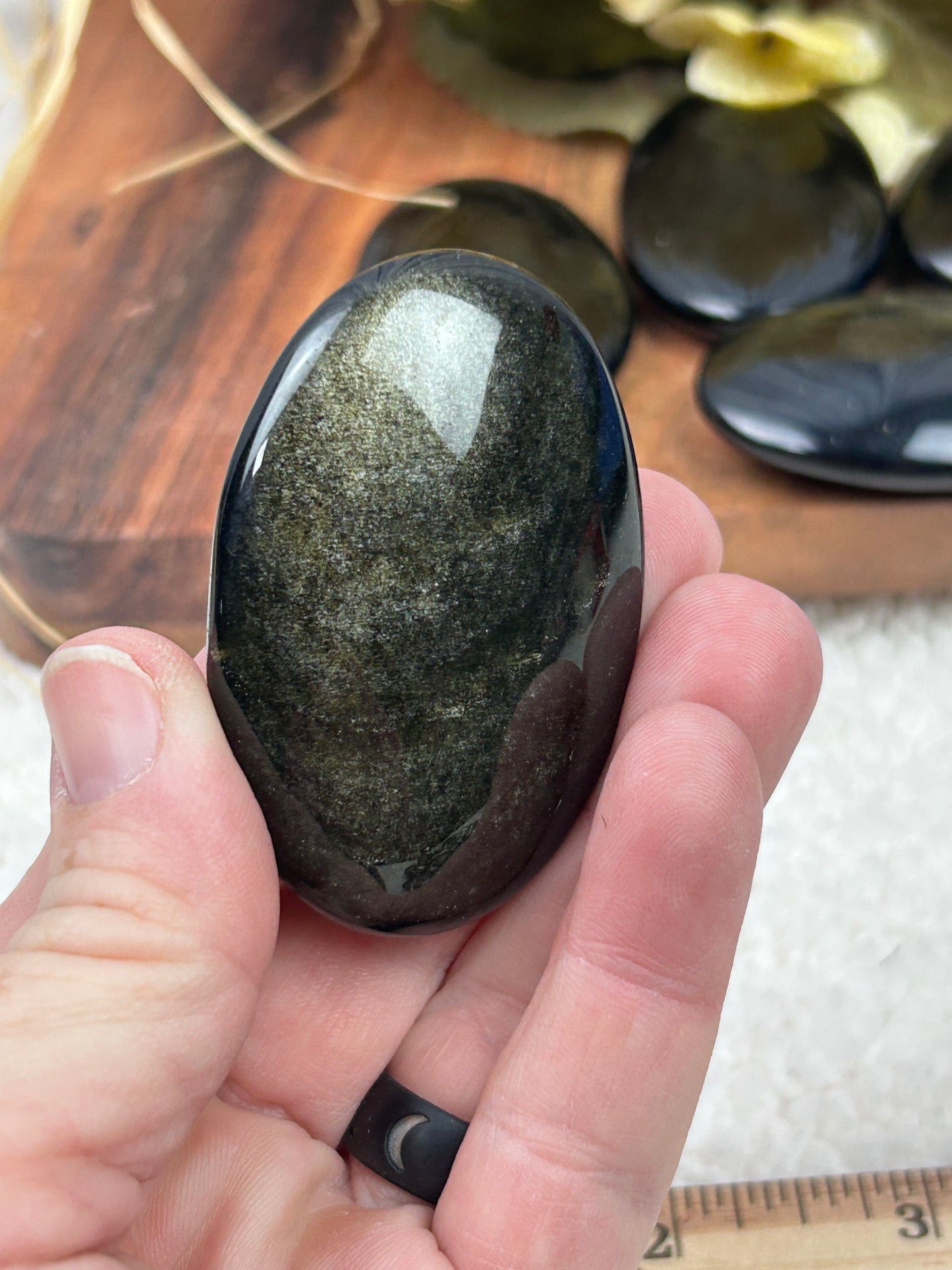 One (1) Gold Sheen Obsidian Palm Stone - Intuitively Chosen