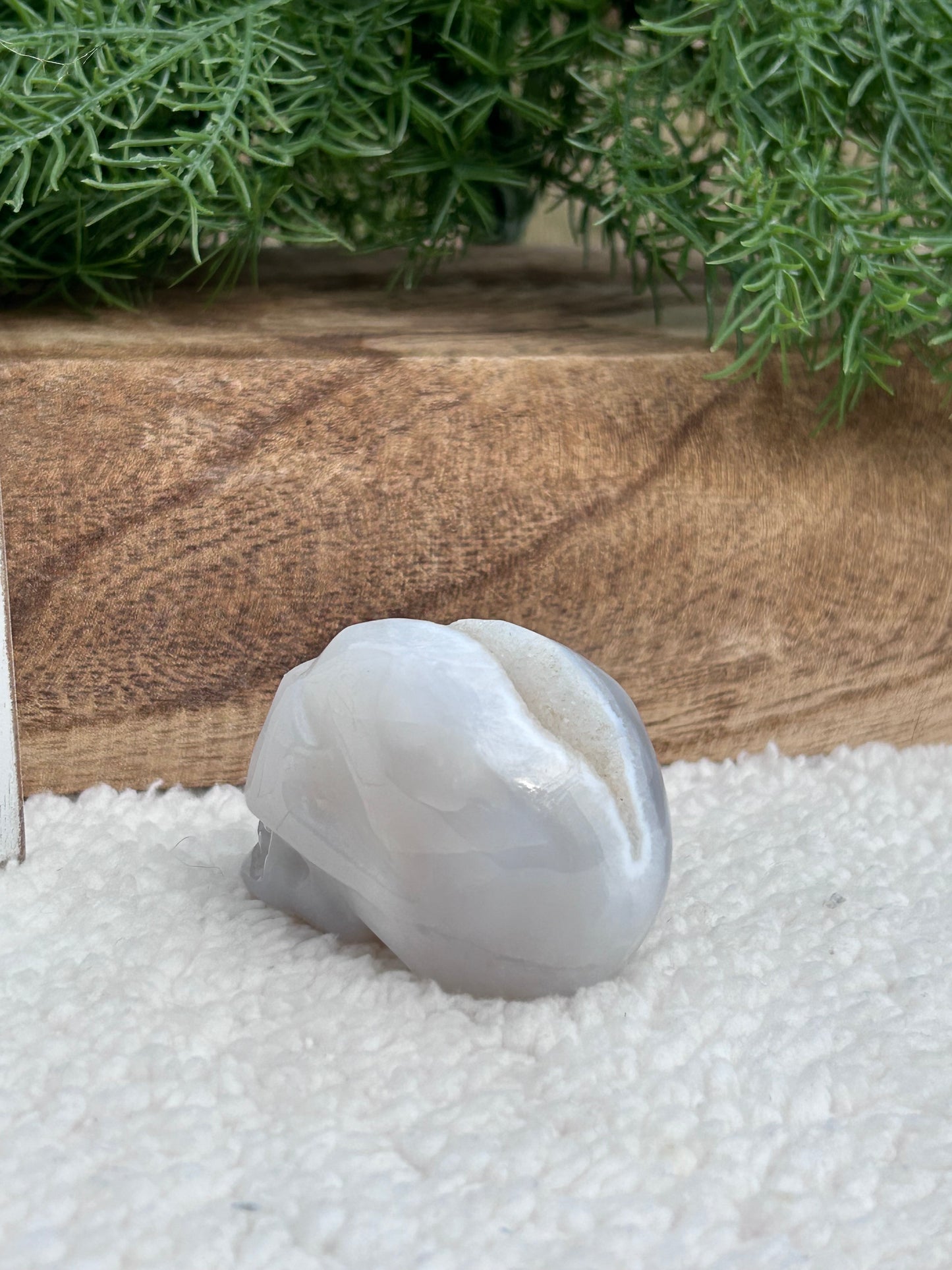 Druzy White Agate Skull