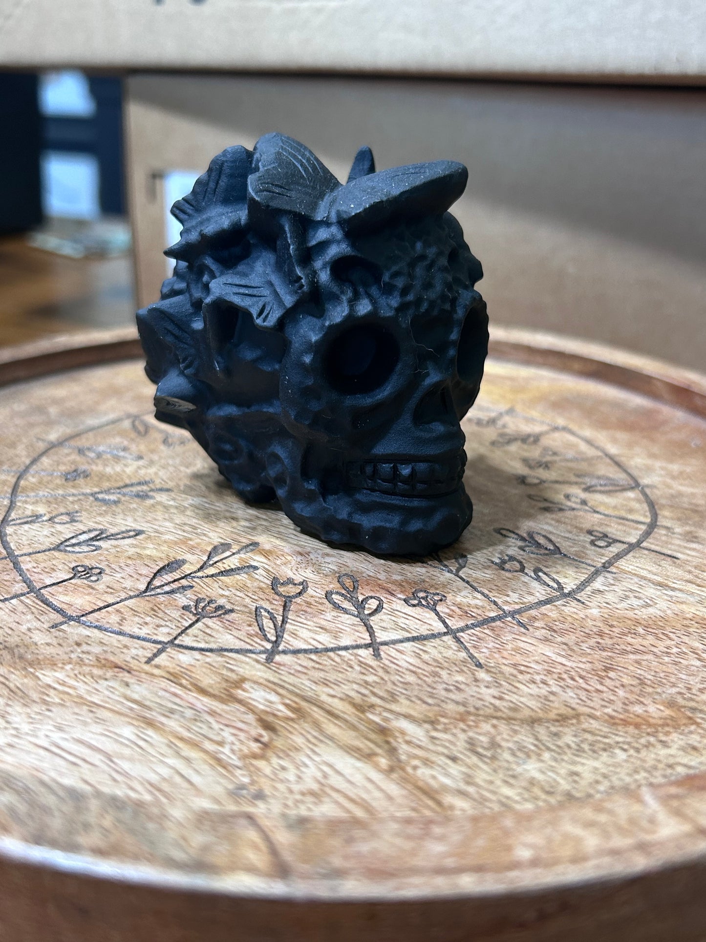 Obsidian Skull with Butterfly
