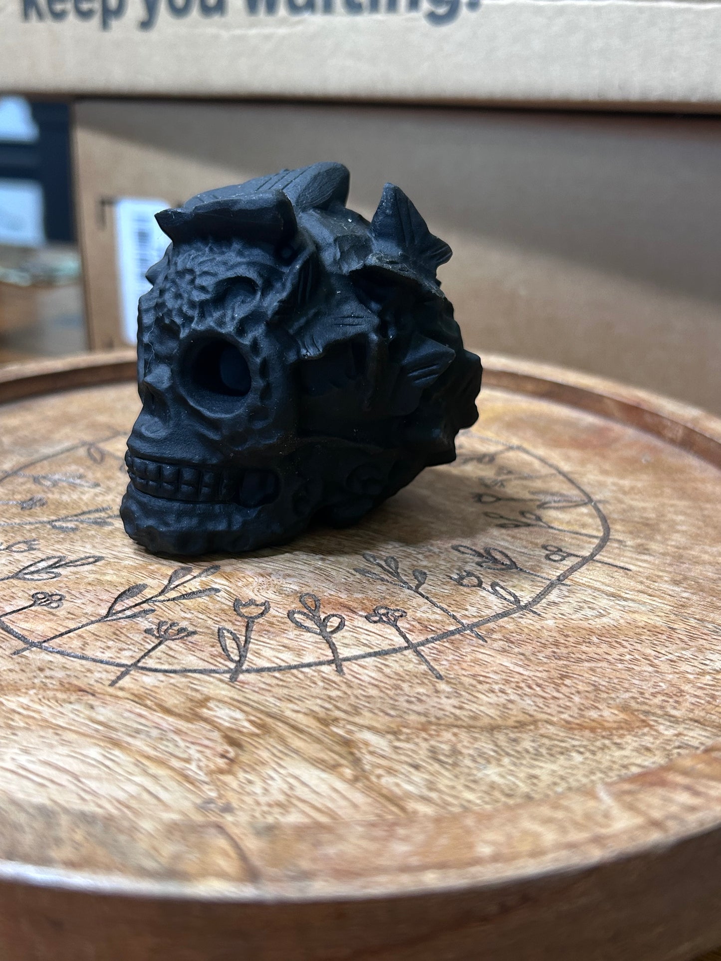 Obsidian Skull with Butterfly
