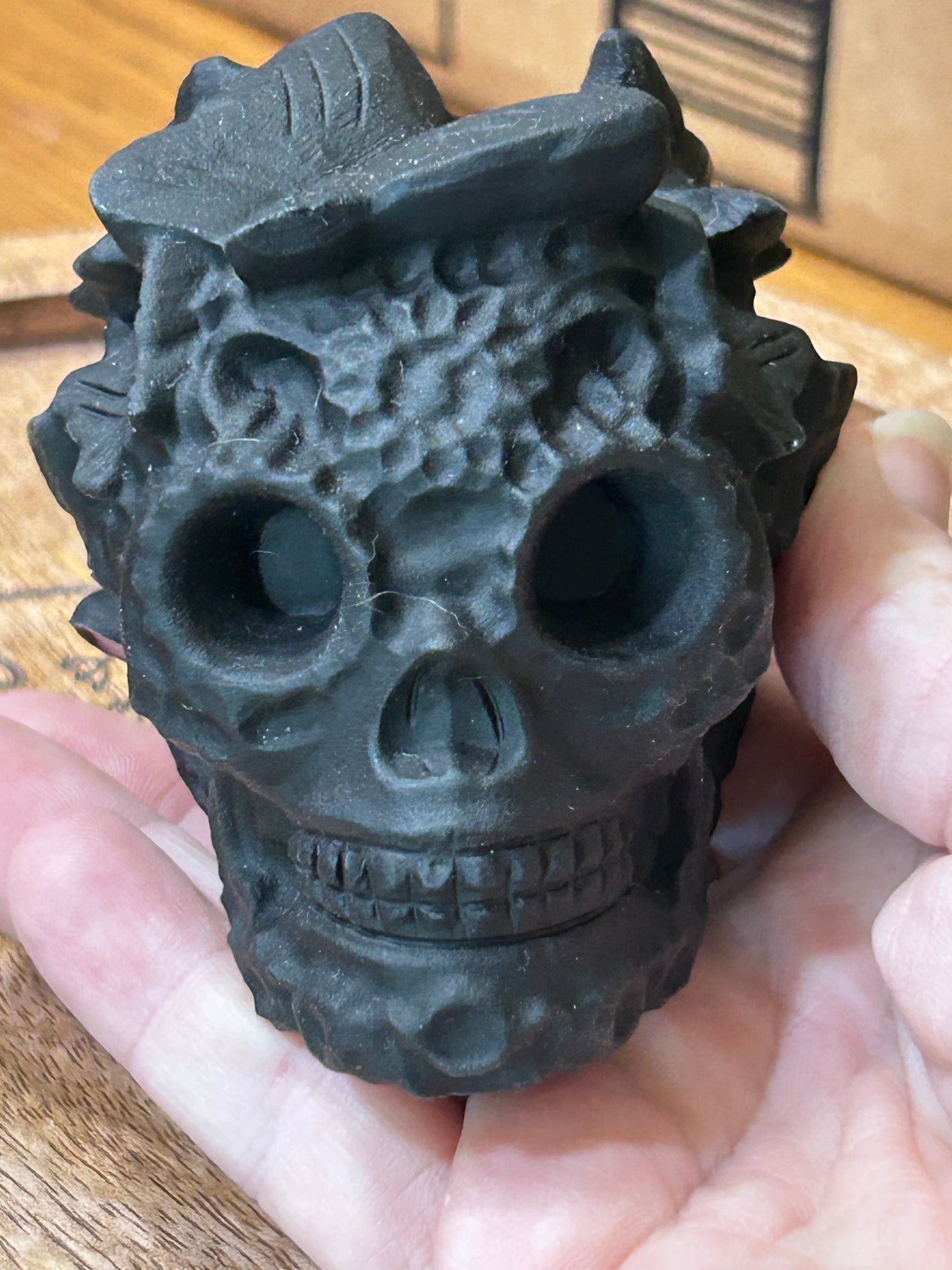 Obsidian Skull with Butterfly