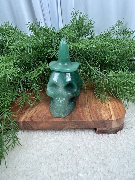 Green Aventurine Witchy Skull