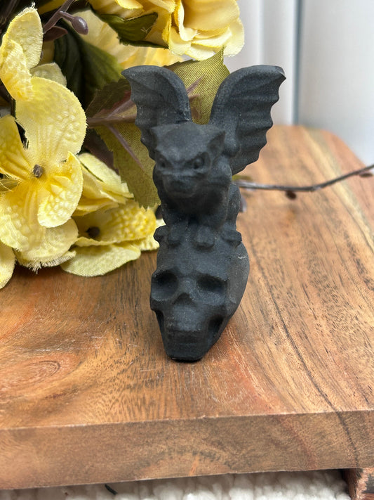 Black Obsidian Skull w/ Gargoyle
